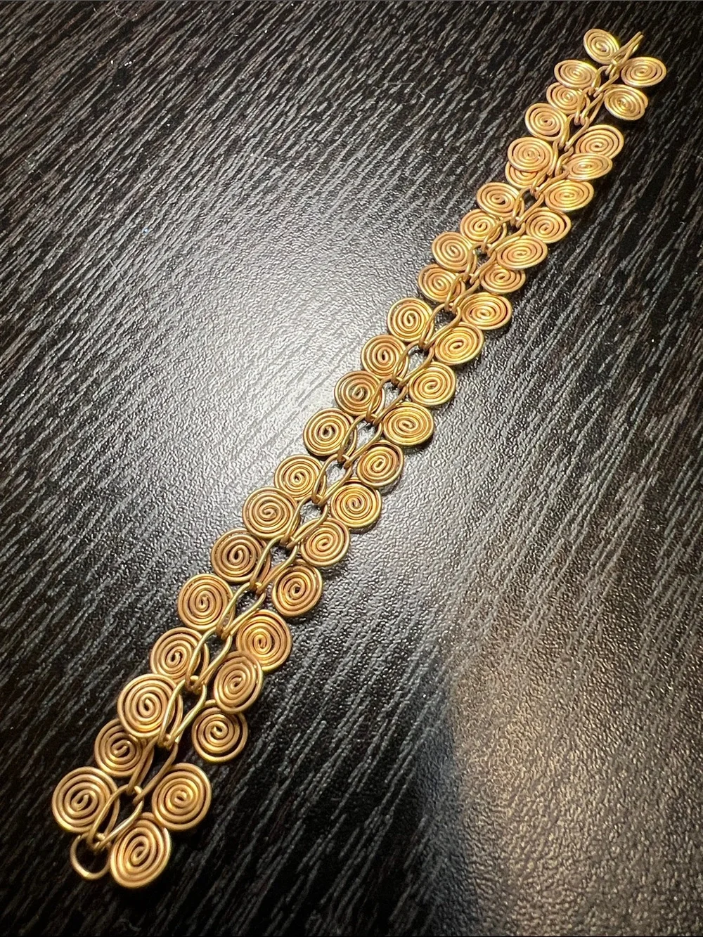 Egyptian Coil Etruscan Style Antique Finished Brass Link Spiral Swirl Bracelet